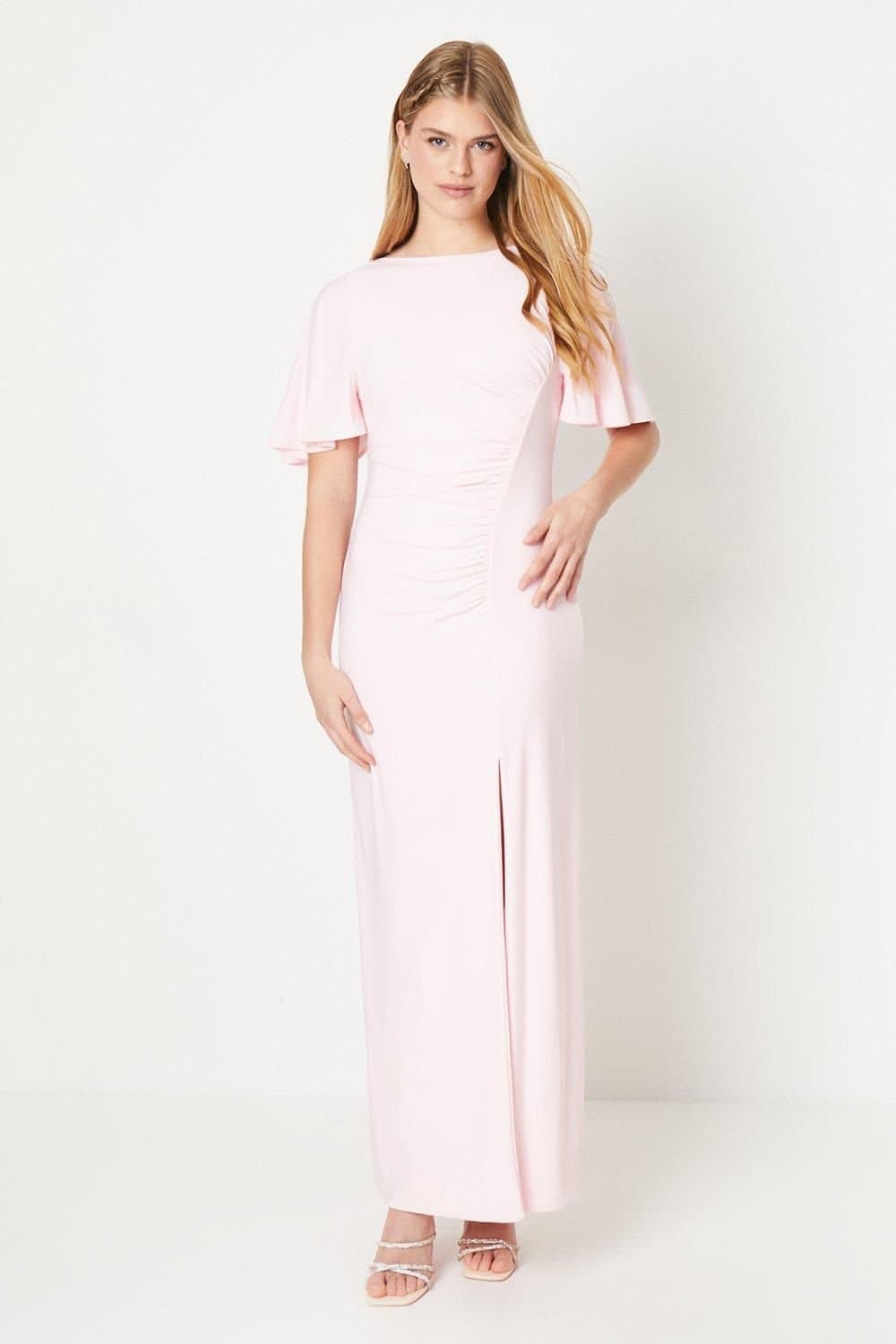 Debut London Debut London Women's by Coast Angel Sleeve Twist Back Jersey Bridesmaid Dress in Blush