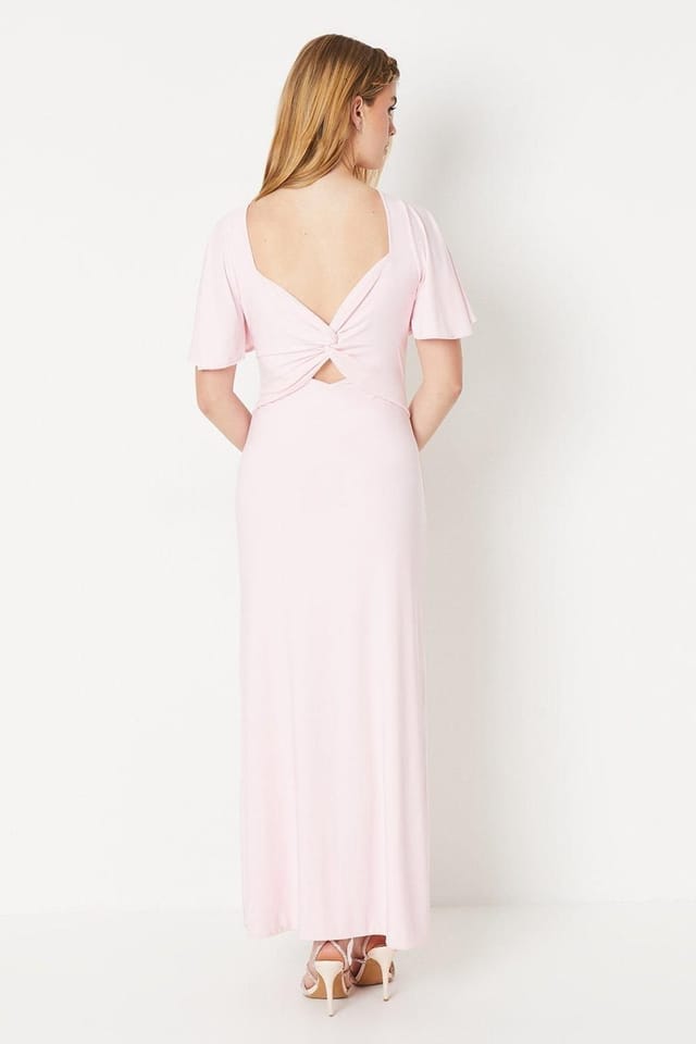 Debut London Debut London Women's by Coast Angel Sleeve Twist Back Jersey Bridesmaid Dress in Blush - 3