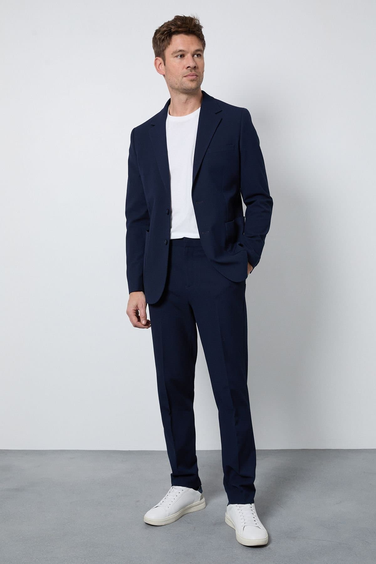 Burton Burton Men's Indigo Seersucker Slim Fit Suit Trouser in Navy