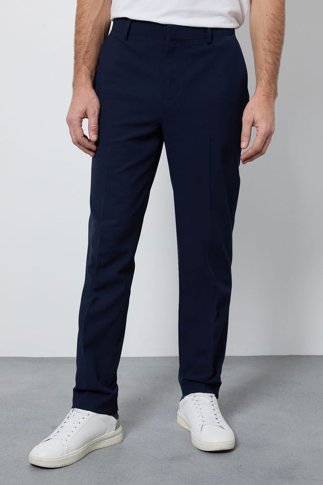 Burton Burton Men's Indigo Seersucker Slim Fit Suit Trouser in Navy - 2