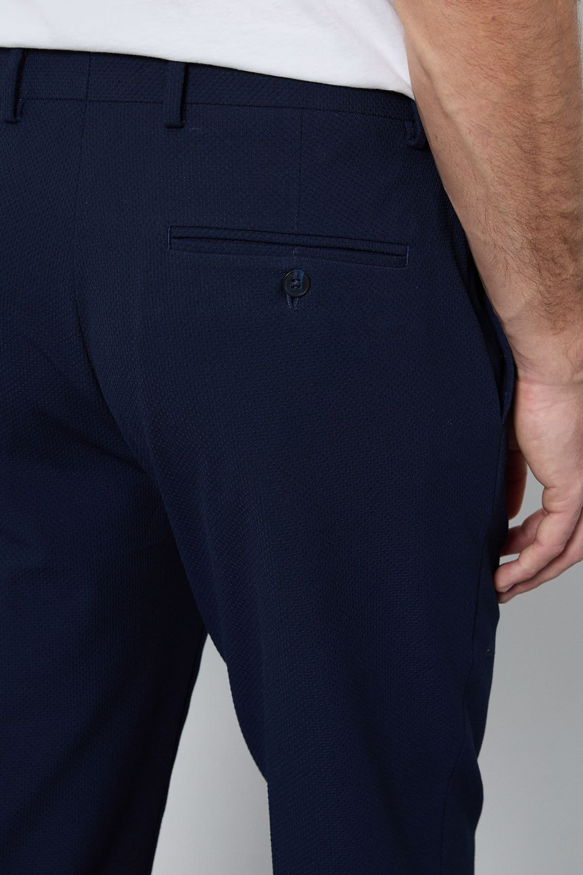 Burton Burton Men's Indigo Seersucker Slim Fit Suit Trouser in Navy - 4
