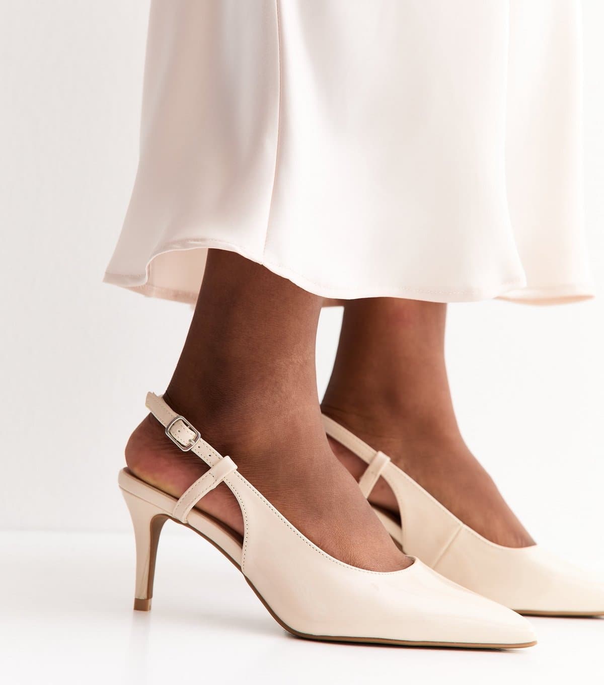 New Look New Look Off White Patent Faux Leather Slingback Shoes
