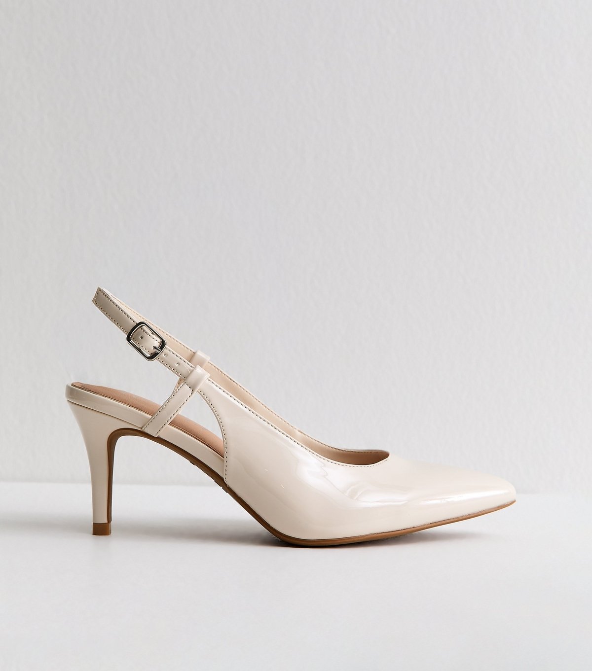 New Look Women's Wide Fit Off White Patent Faux Leather Slingback Court Shoes New Look - 3