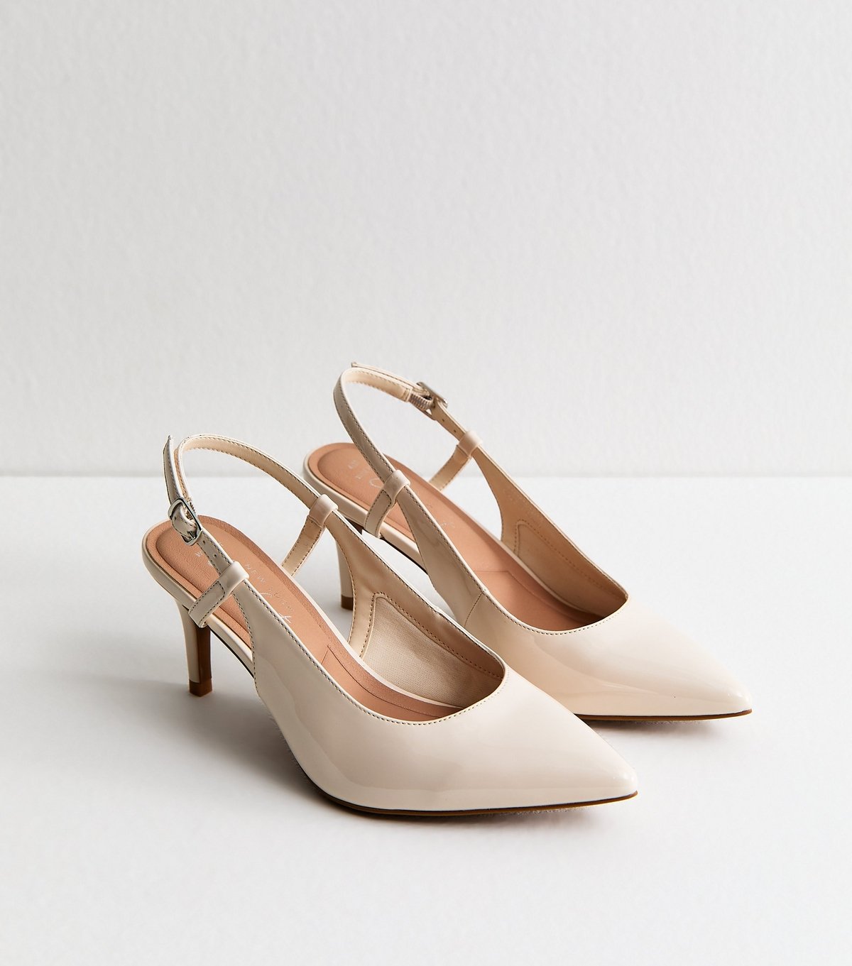 New Look Women's Wide Fit Off White Patent Faux Leather Slingback Court Shoes New Look - 4