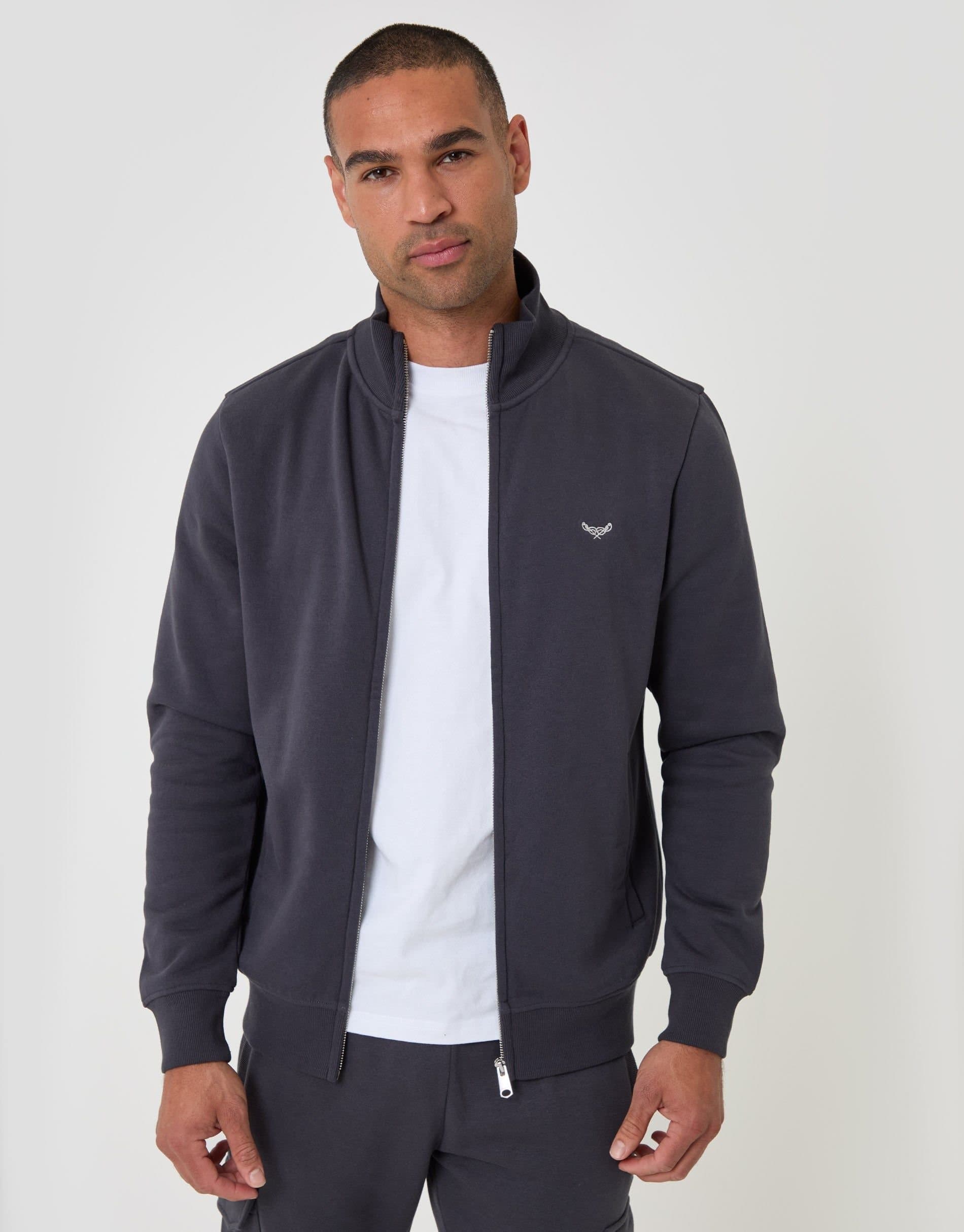 Threadbare threadbare Men's Cotton Rich Funnel Neck Zip Through Sweatshirt in Grey