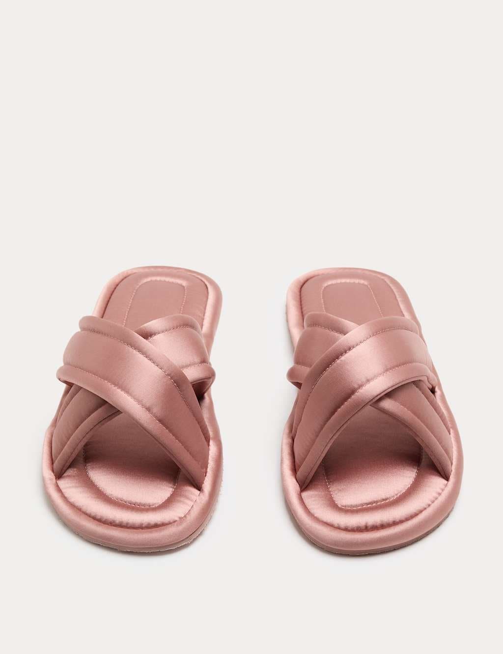 Marks & Spencer M&S Satin Cross Strap Open Toe Mule Slippers Pink
