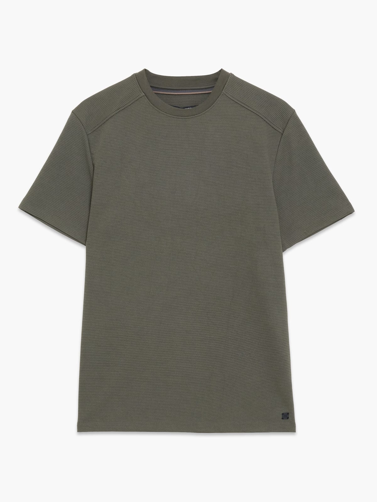 French Connection Short Sleeve Waffle Jersey T-Shirt Khaki Green - 1