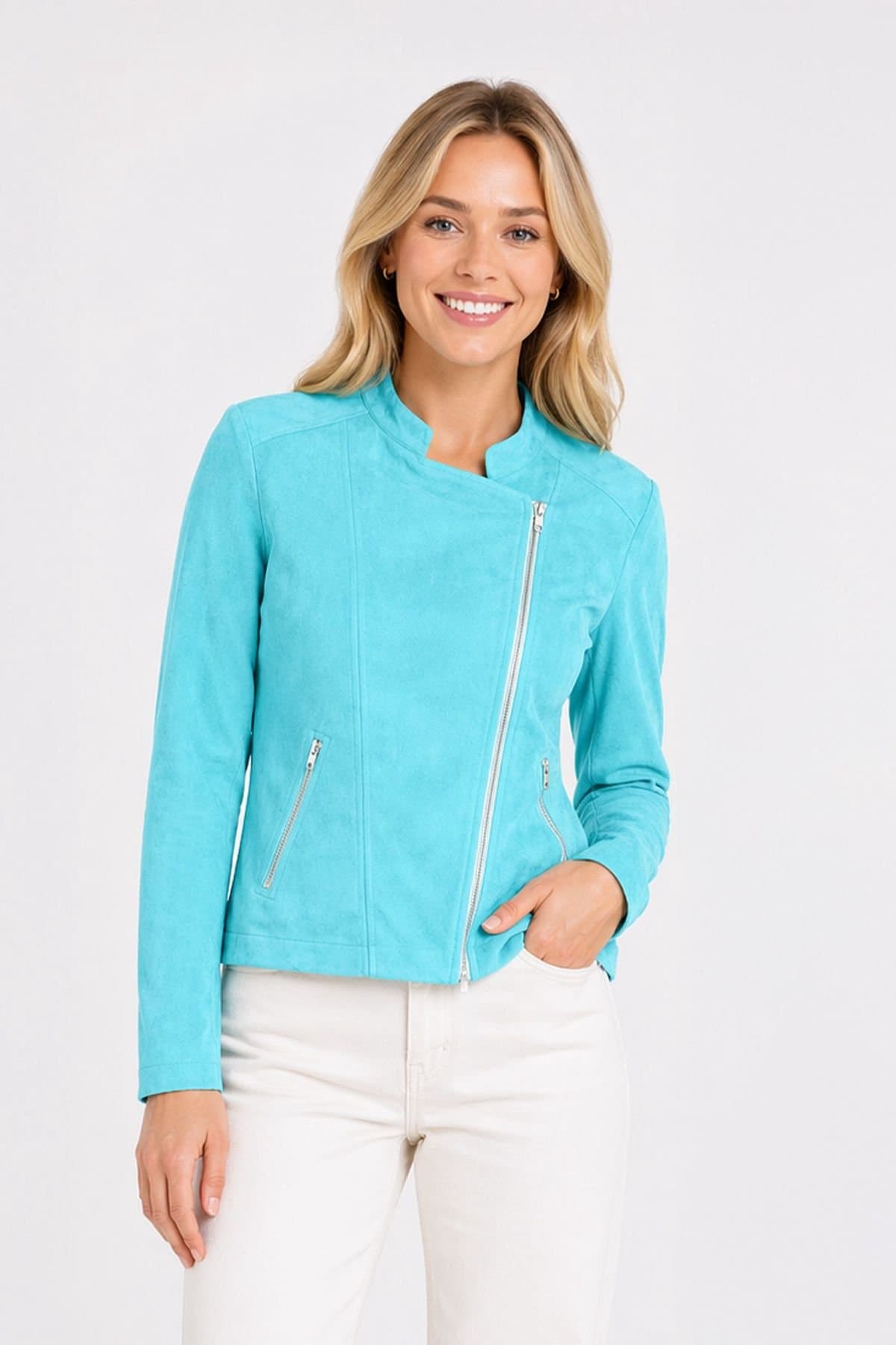 Kettlewell Kettlewell Women's Rachel Cropped Biker Jacket in Turquoise