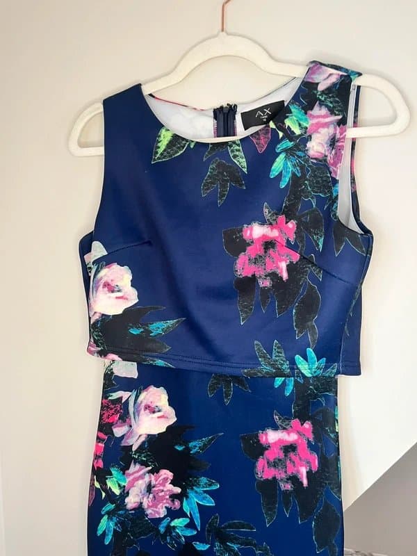 AX Paris AX Paris Navy Pink Floral Bodycon Midi Party Zip Back Lined Party Dress Size 10