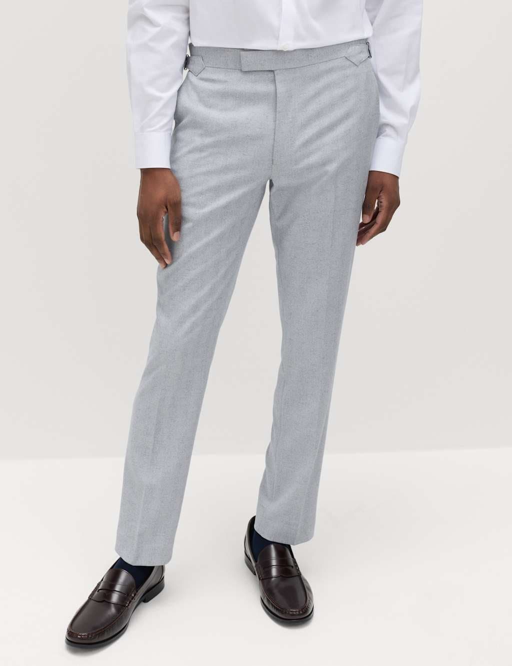 Marks & Spencer M&S Tailored Fit Herringbone Trousers Navy
