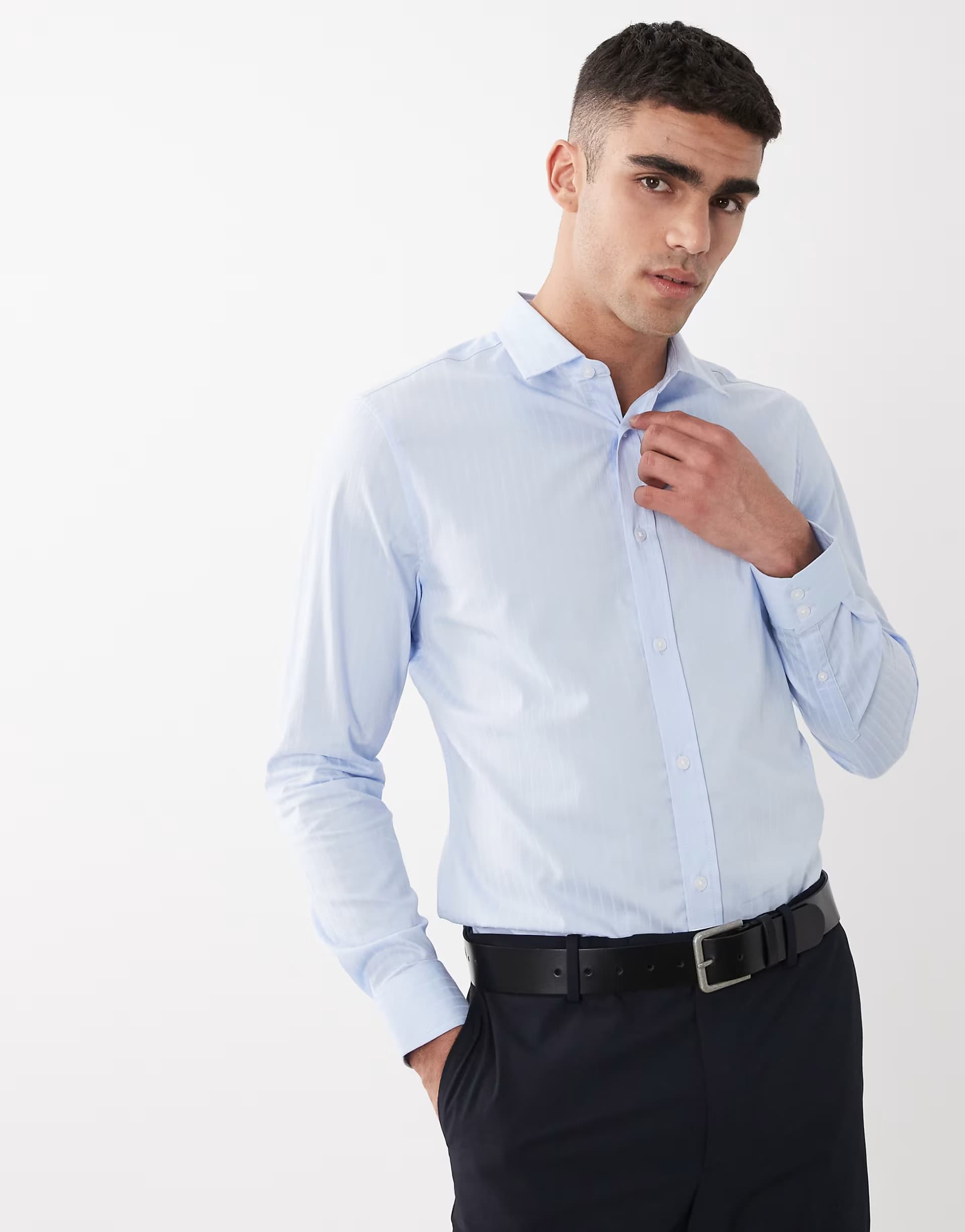 ASOS ASOS DESIGN smart slim textured shirt in blue
