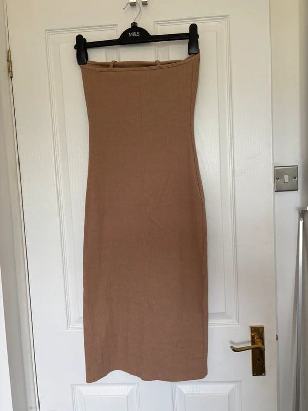 Bershka Beige Ribbed Bodycon Dress
