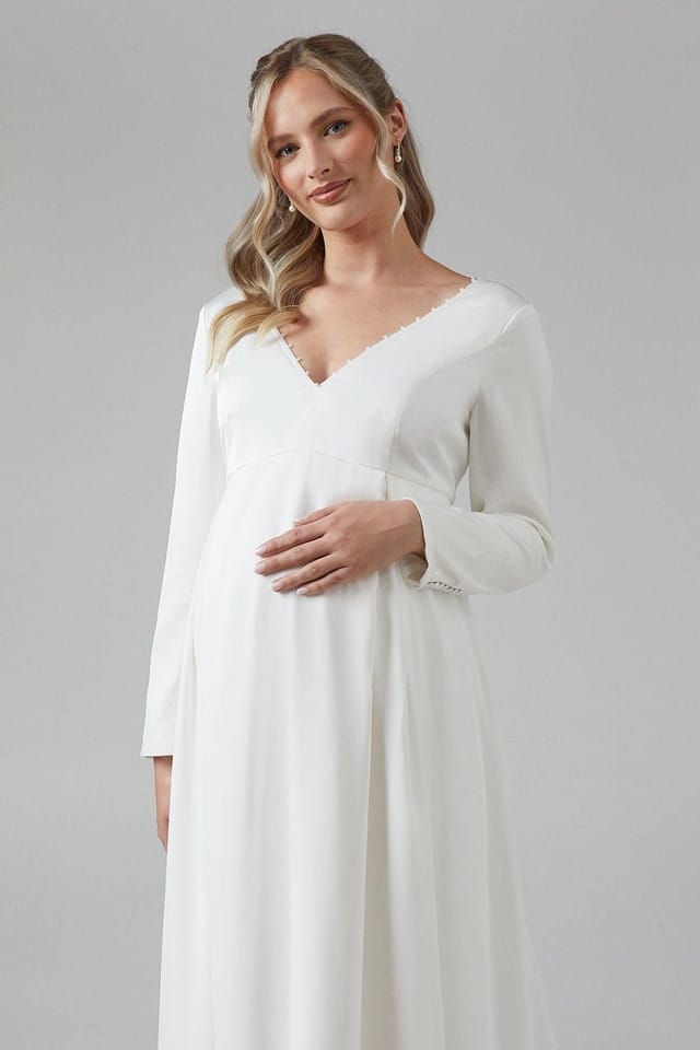 Coast Coast Women's Maternity Chiffon Overlayer Long Sleeve Wedding Dress in Ivory - 2