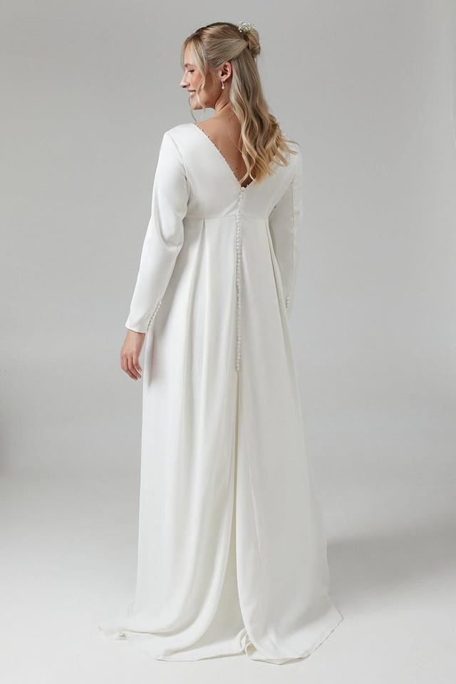 Coast Coast Women's Maternity Chiffon Overlayer Long Sleeve Wedding Dress in Ivory - 3
