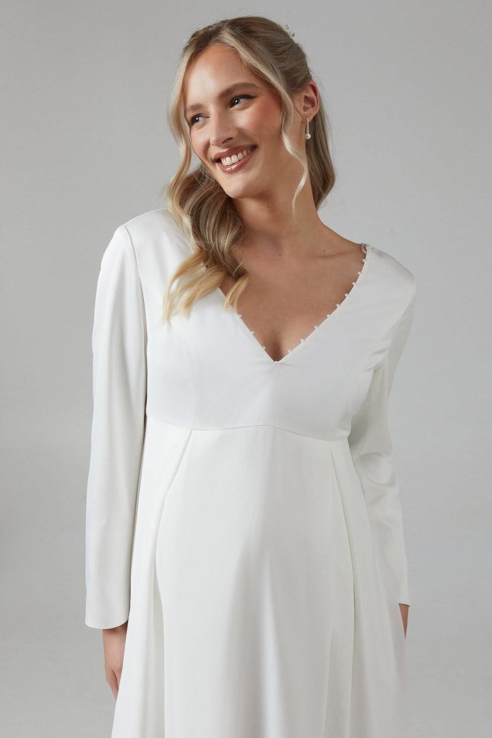 Coast Coast Women's Maternity Chiffon Overlayer Long Sleeve Wedding Dress in Ivory - 4