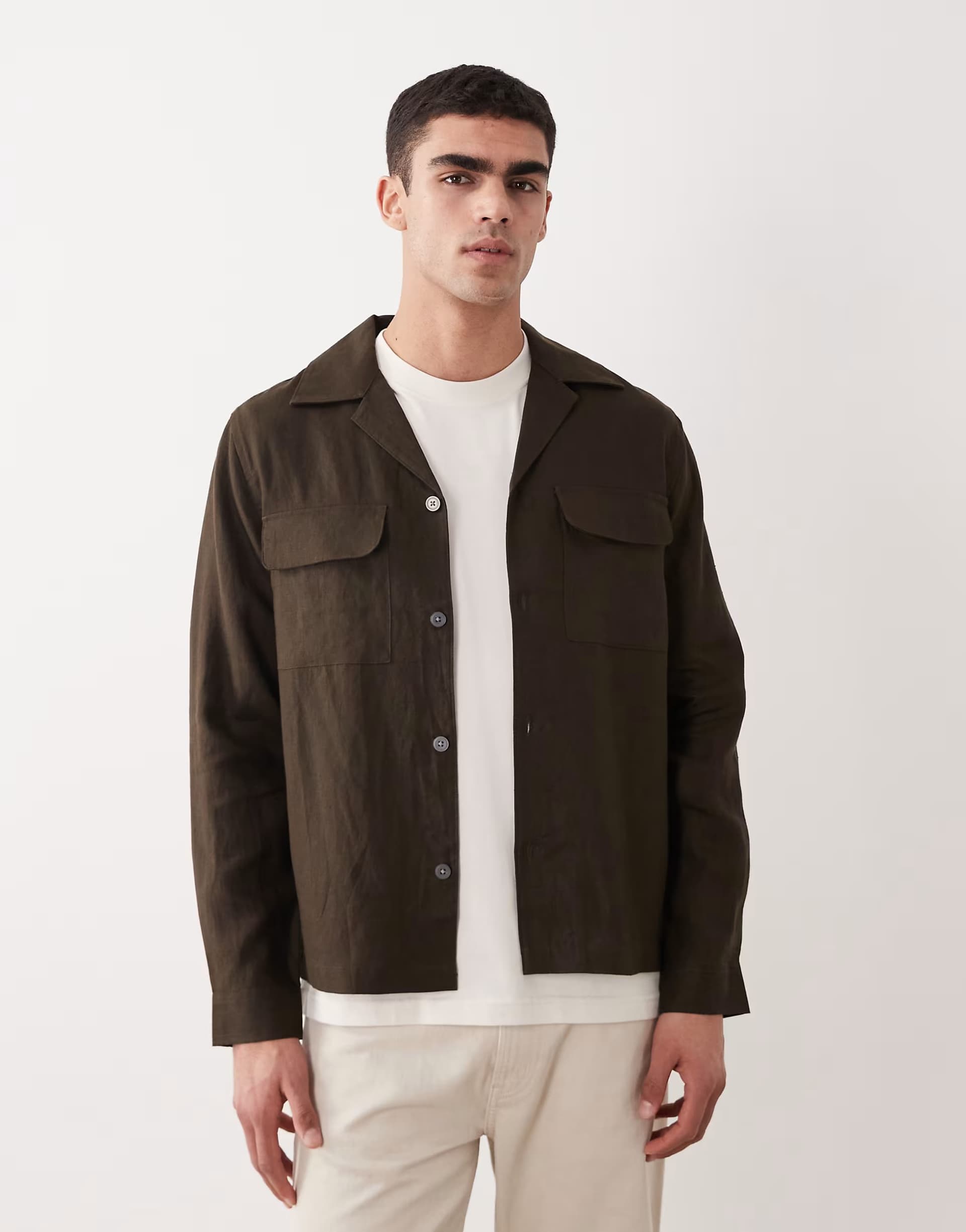 ASOS ASOS 100% Linen Button-Up Shacket in Chocolate Brown