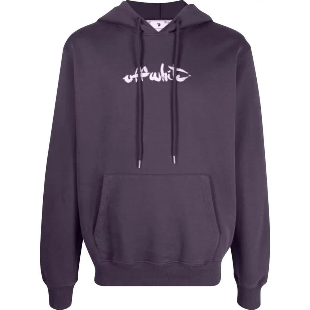 Off-White Off-White Men's Script Logo Slim Fit Aubergine Hoodie in Purple