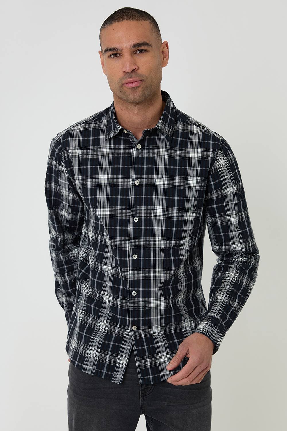 Threadbare Threadbare Men's Check Cotton Long Sleeve Shirt in Black - 3