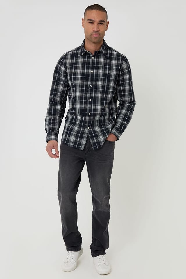 Threadbare Threadbare Men's Check Cotton Long Sleeve Shirt in Black - 3