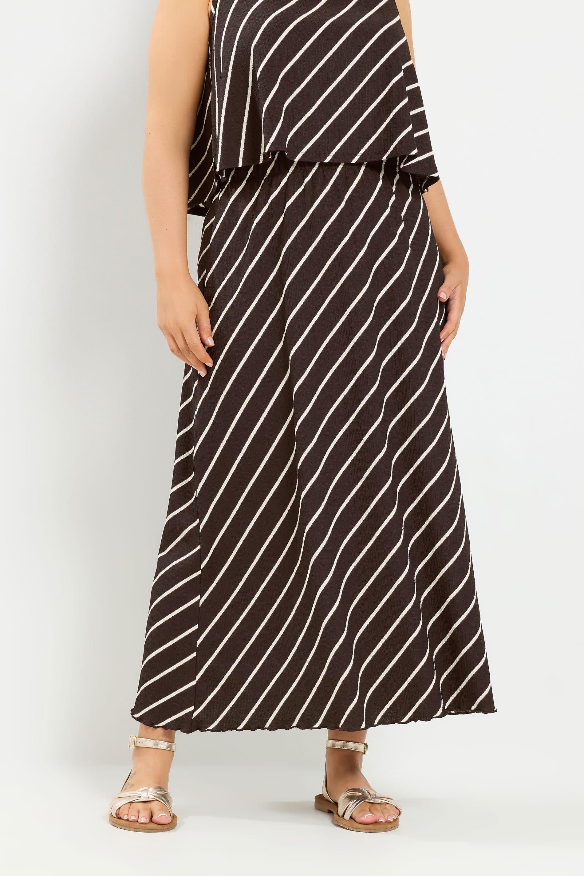 Yours Plus Size Chocolate Brown Stripe Maxi Skirt