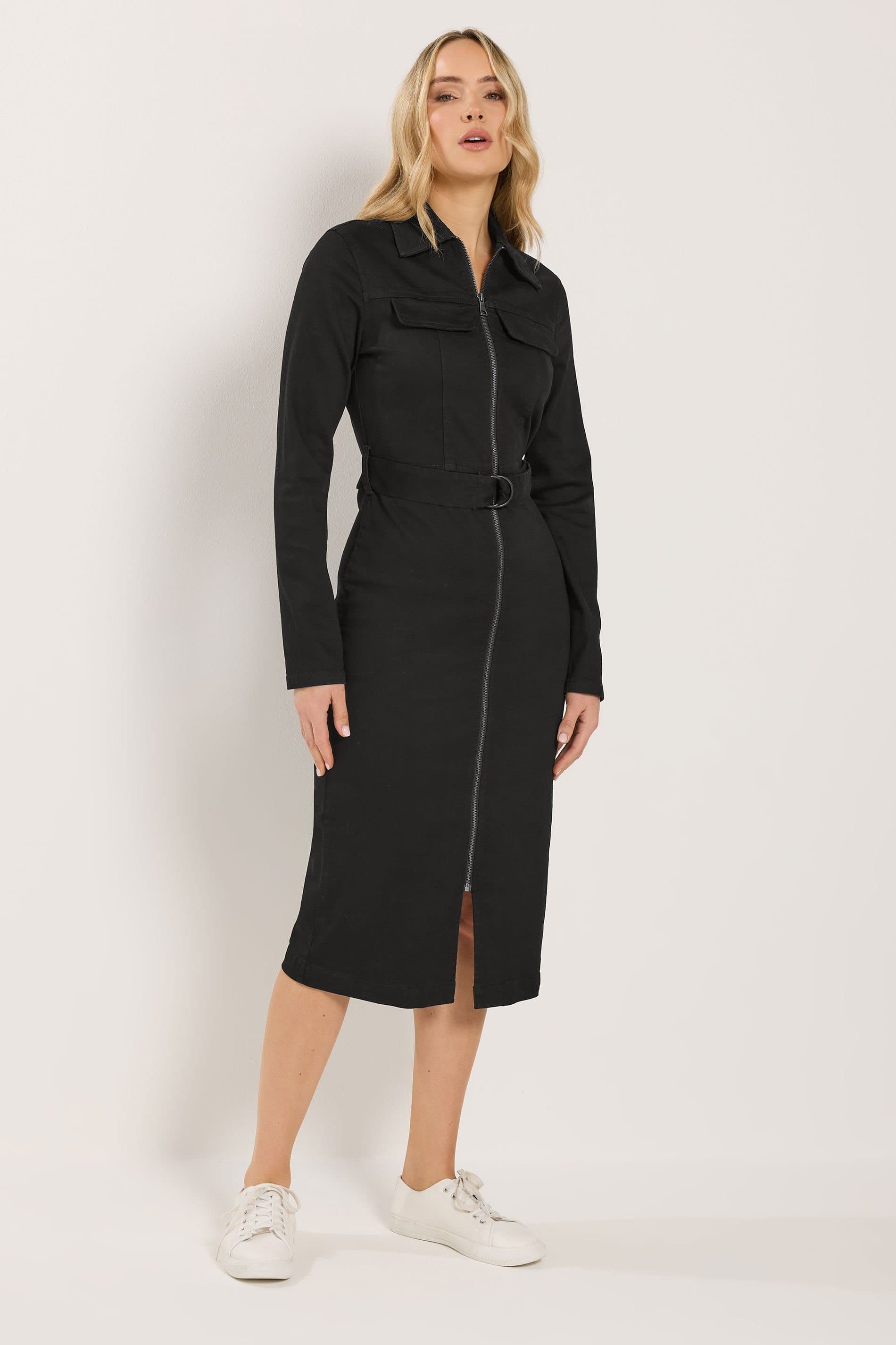 Long Tall Sally Long Tall Sally Women's Tall Zip Denim Midi Dress in Black