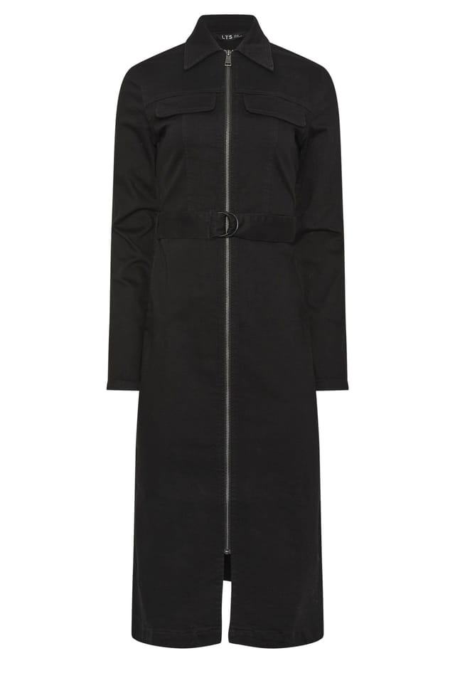 Long Tall Sally Long Tall Sally Women's Tall Zip Denim Midi Dress in Black - 2