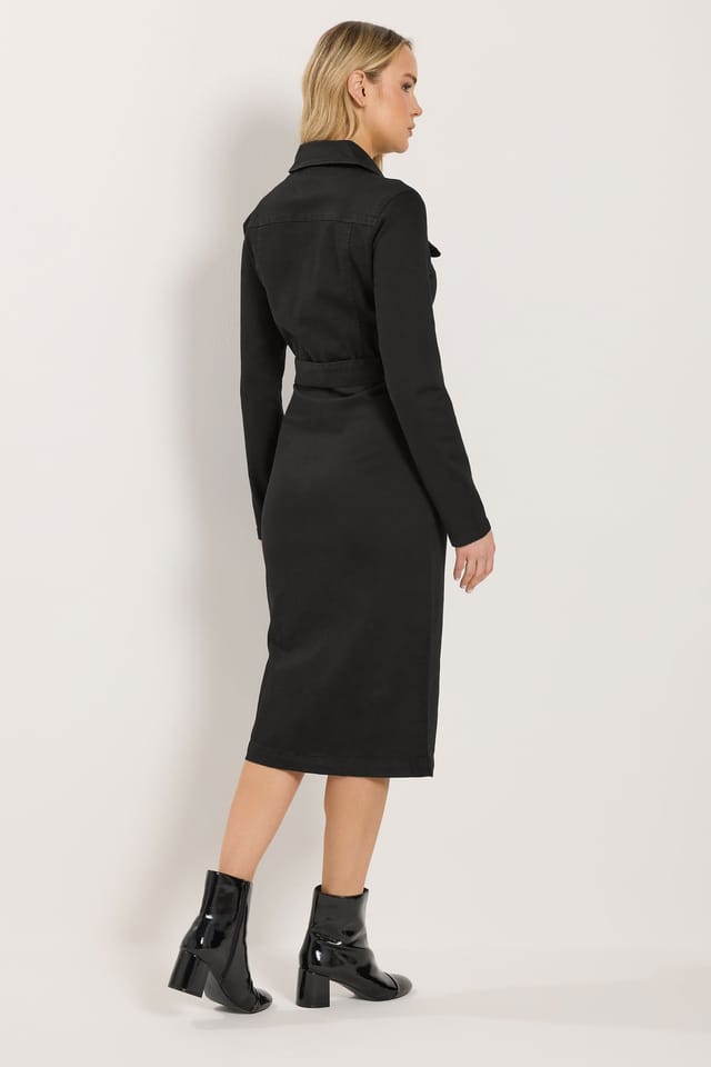 Long Tall Sally Long Tall Sally Women's Tall Zip Denim Midi Dress in Black - 3