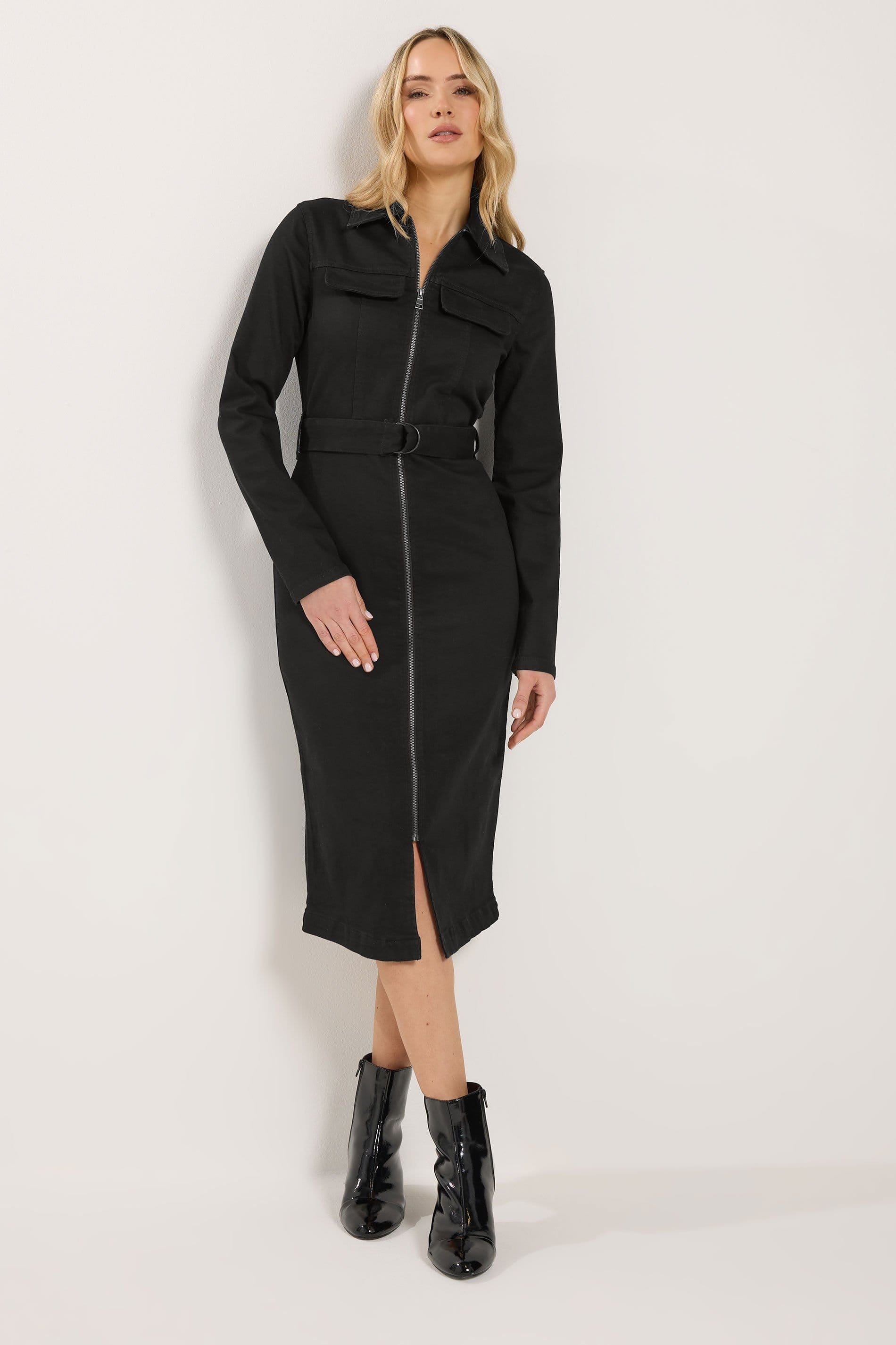 Long Tall Sally Long Tall Sally Women's Tall Zip Denim Midi Dress in Black - 4