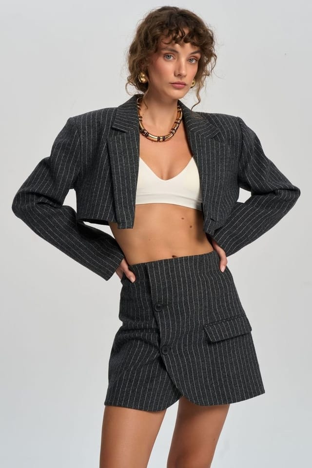 MAI STUDIOS CO. MAI STUDIOS CO. Women's Elegant Jacket-Skirt Set in Charcoal - 3