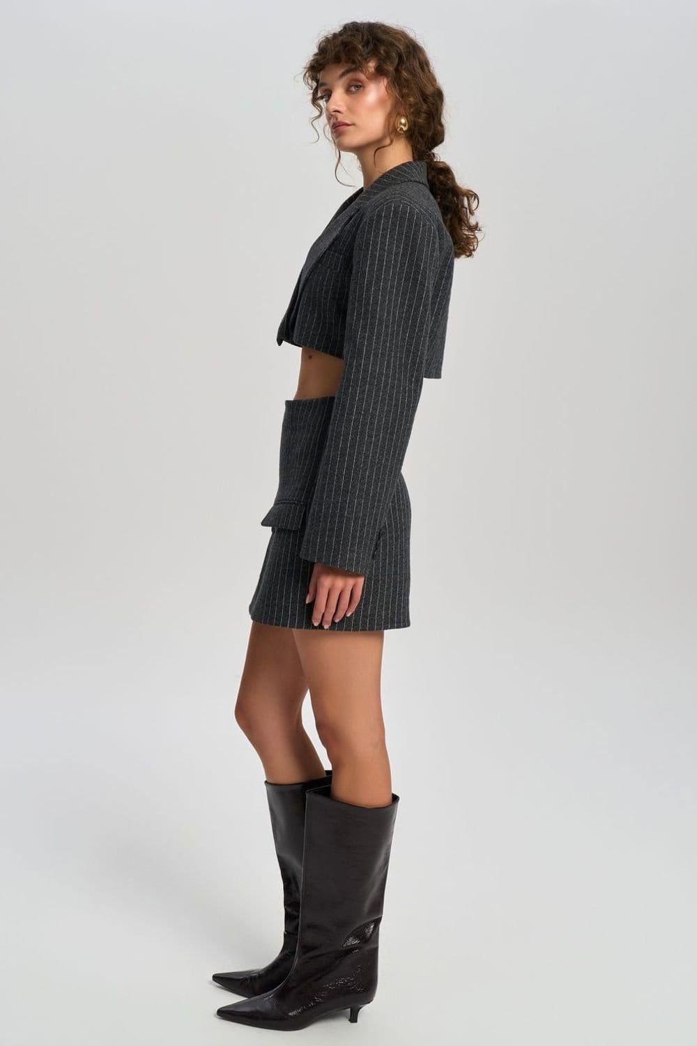 MAI STUDIOS CO. MAI STUDIOS CO. Women's Elegant Jacket-Skirt Set in Charcoal - 4