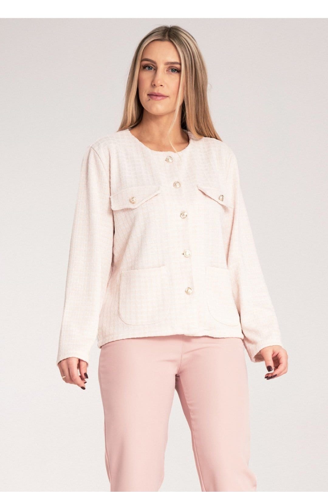Love Lace Love Lace Women's Classic Checked Tweed Blazer with Gold Buttons in Beige - 4