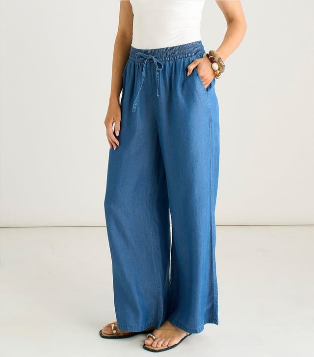 Gini London Women's Blue Drawstring Waist Wide Leg Trousers Gini London New Look - 2