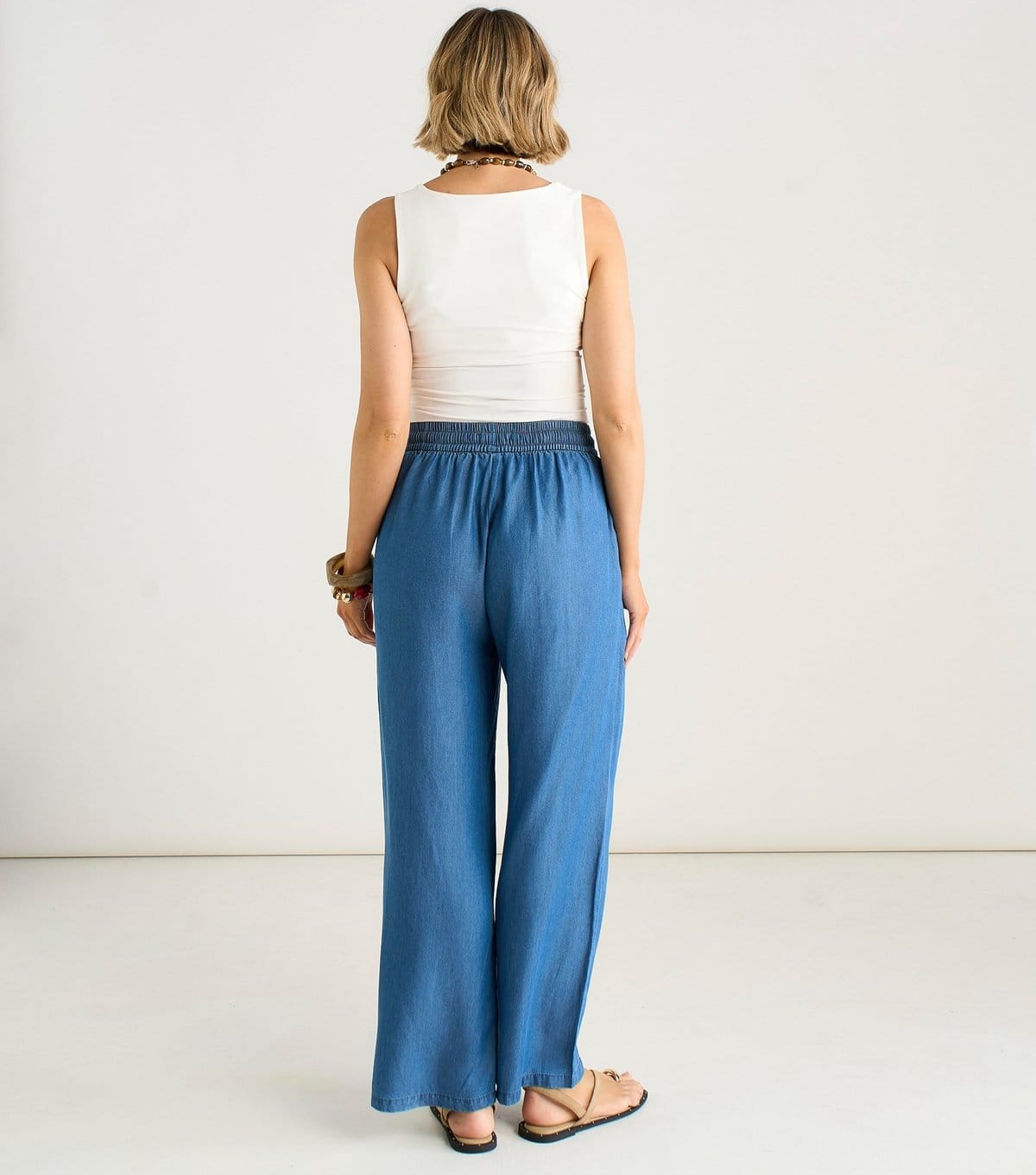 Gini London Women's Blue Drawstring Waist Wide Leg Trousers Gini London New Look - 4