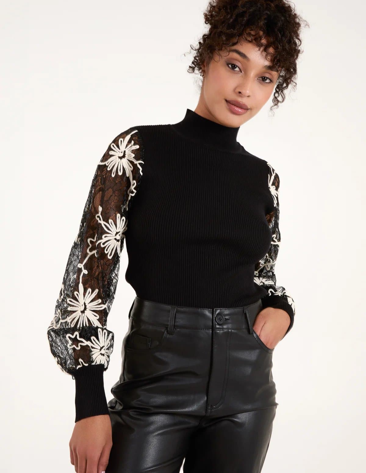 Blue Vanilla Lace Sleeve High Neck Jumper