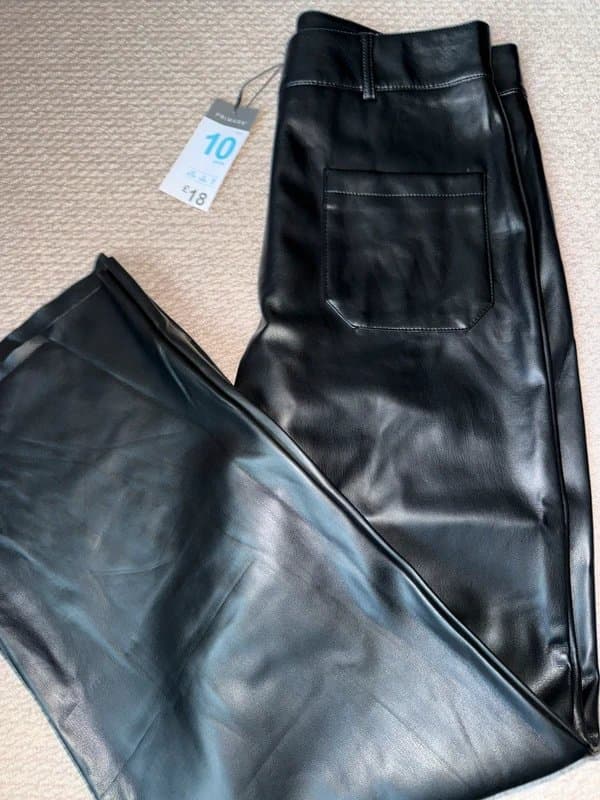 Primark Primark black leather-look wide-leg trousers - size 10