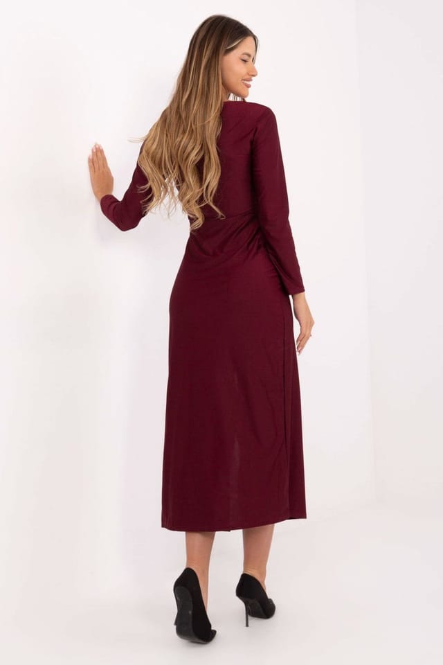 Love Lace Love Lace Women's Italian Elegant Midi Wrap Evening Dress in Burgundy - 3