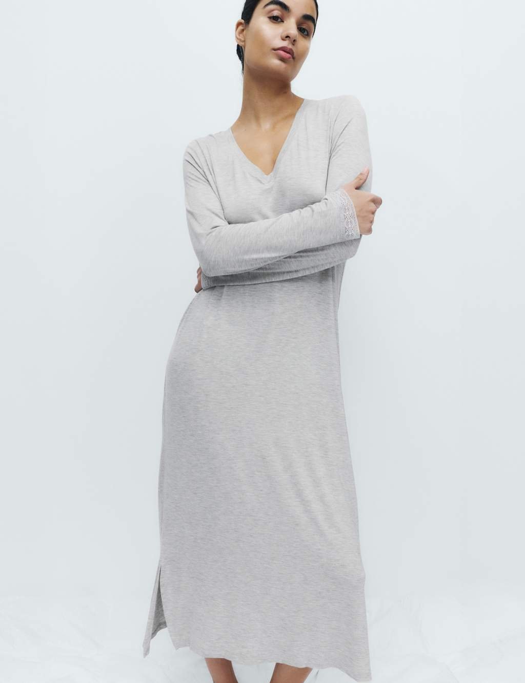 Marks & Spencer M&S Lace Trim Nightdress Grey - 1