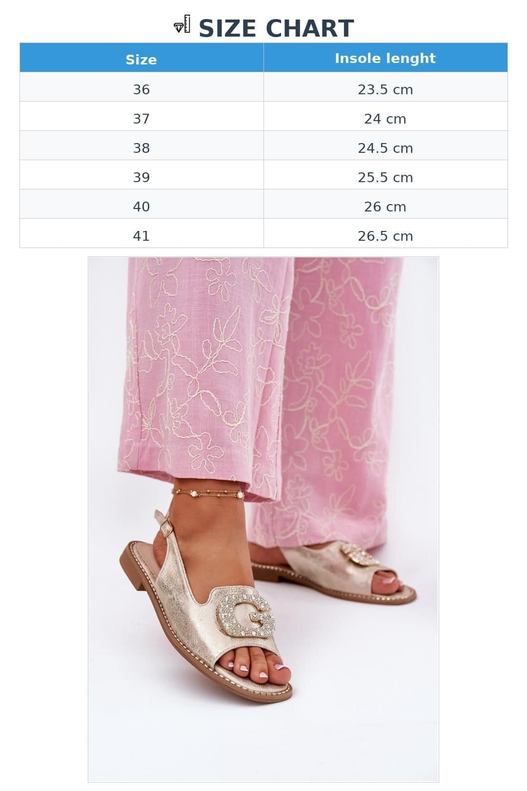 Love Lace Love Lace Women's Flat Heel Sandals with Buckle Strap Decorative Front Comfort in Gold - 4