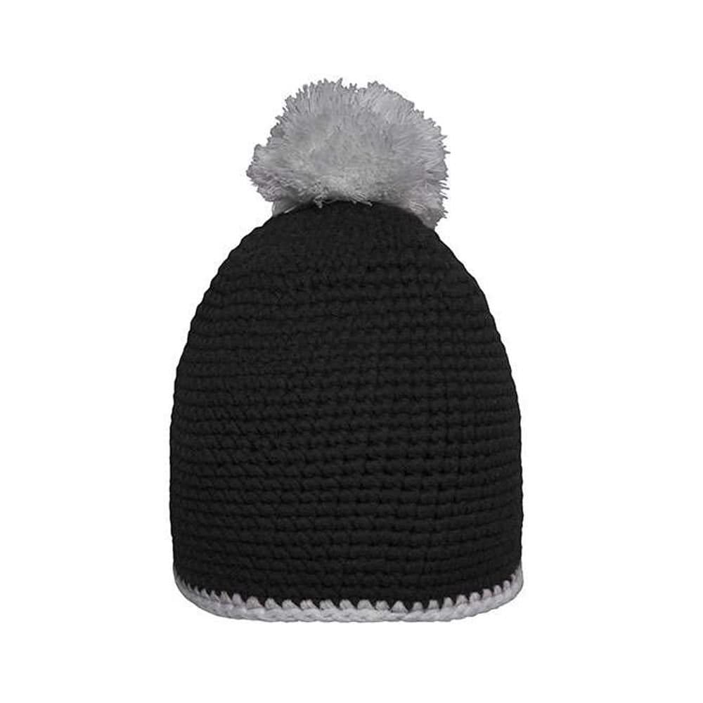 Myrtle Beach Myrtle Beach Men's Contrast Striped Pom Pom Beanie in Black