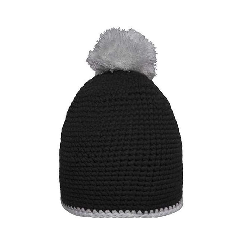 Myrtle Beach Myrtle Beach Men's Contrast Striped Pom Pom Beanie in Black - 1