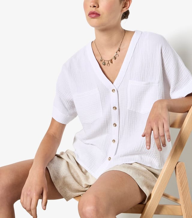 Apricot Women's White Textured Weave Collarless Shirt Apricot New Look - 3