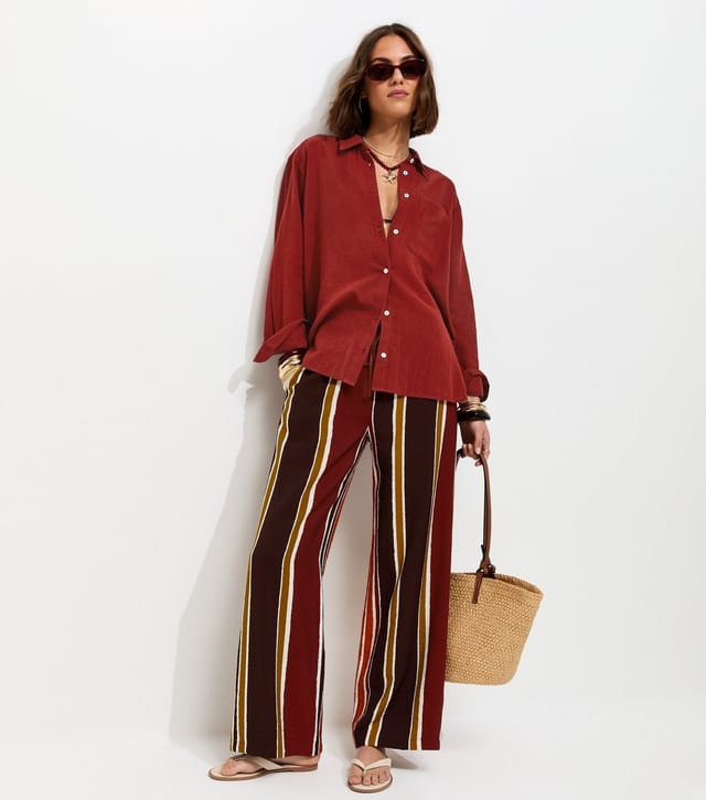 New Look Women's Dark Red Cotton Oversized Shirt New Look - 3