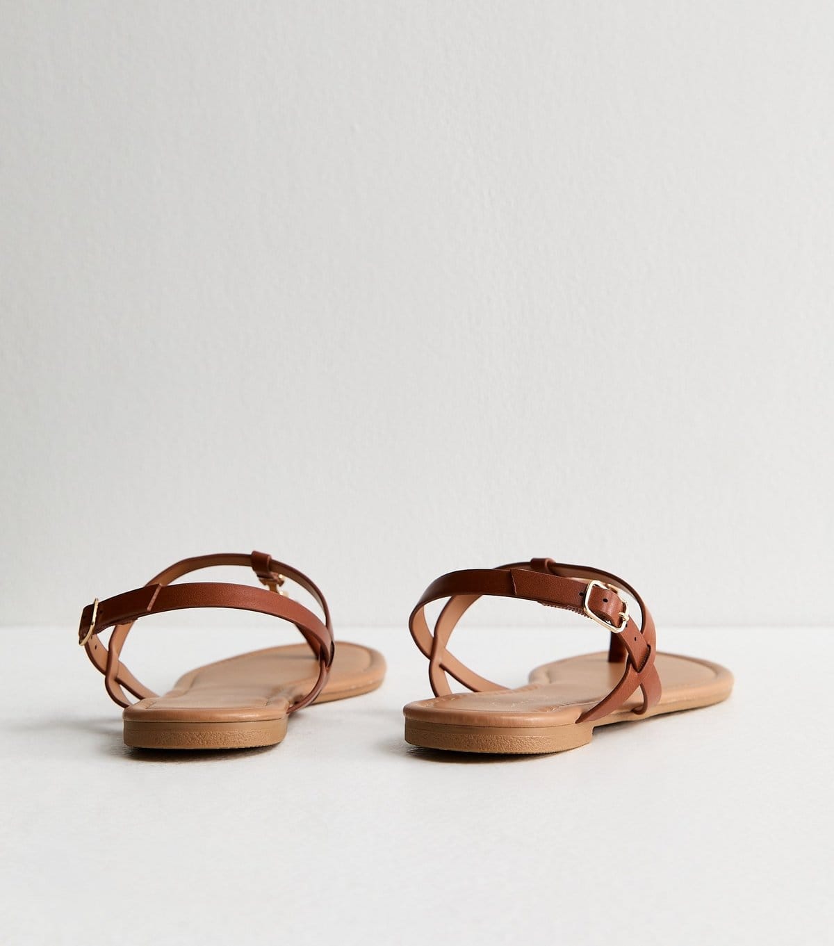 New Look Women's Tan Faux Leather Metal Toe Post Sandals Vegan New Look - 4