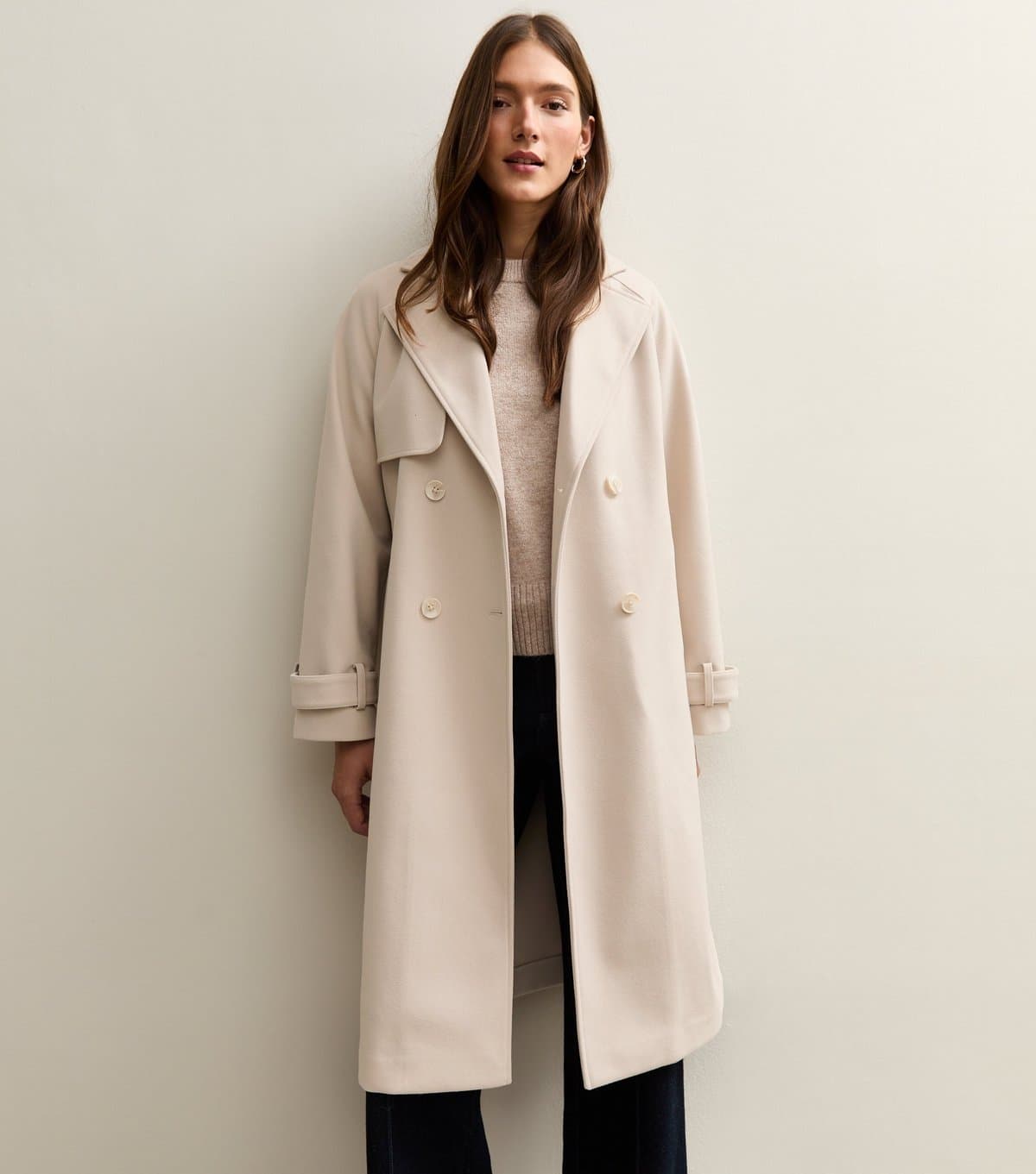 New Look New Look Off White Brushed Double Breasted Trench Coat