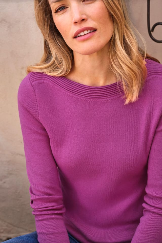 WoolOvers WoolOvers Women's Boat Neck Jumper in Pink - 2