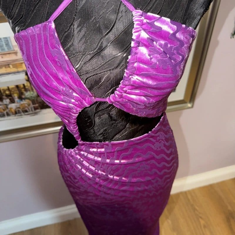 Afrm Demonica Afrm Demonica Velvet Cut Out Midi Dress In Purple RRP £99 Size 8-10 slim fit - 1
