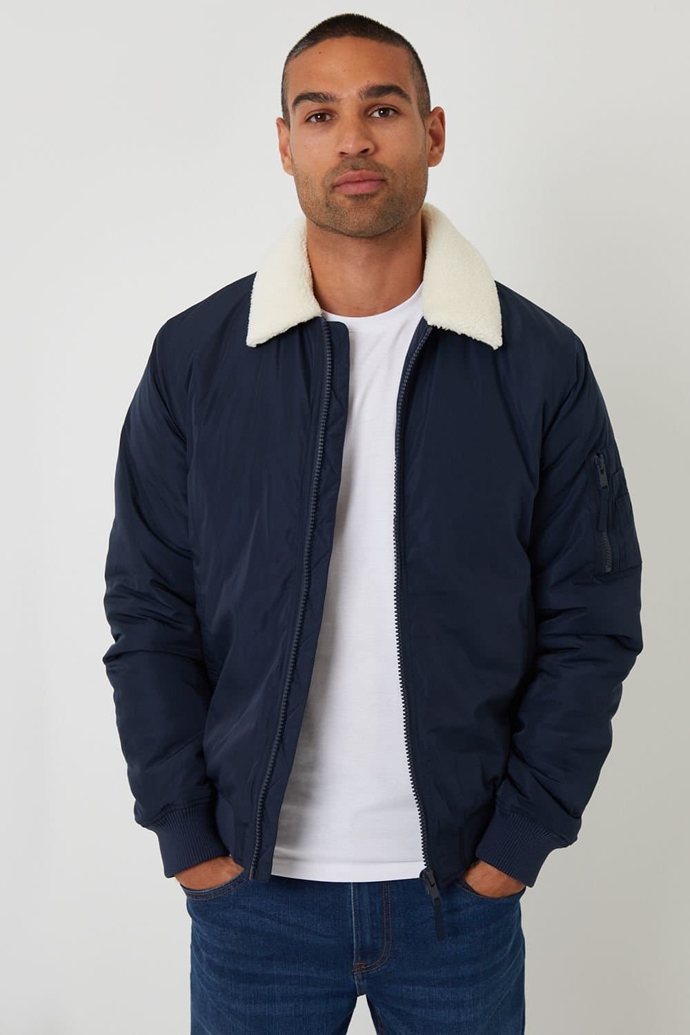 Threadbare Threadbare Navy Borg Collar Bomber Jacket