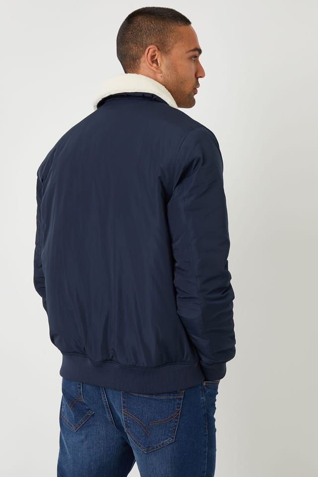 Threadbare Threadbare Men's Borg Collar Bomber Jacket in Navy - 2