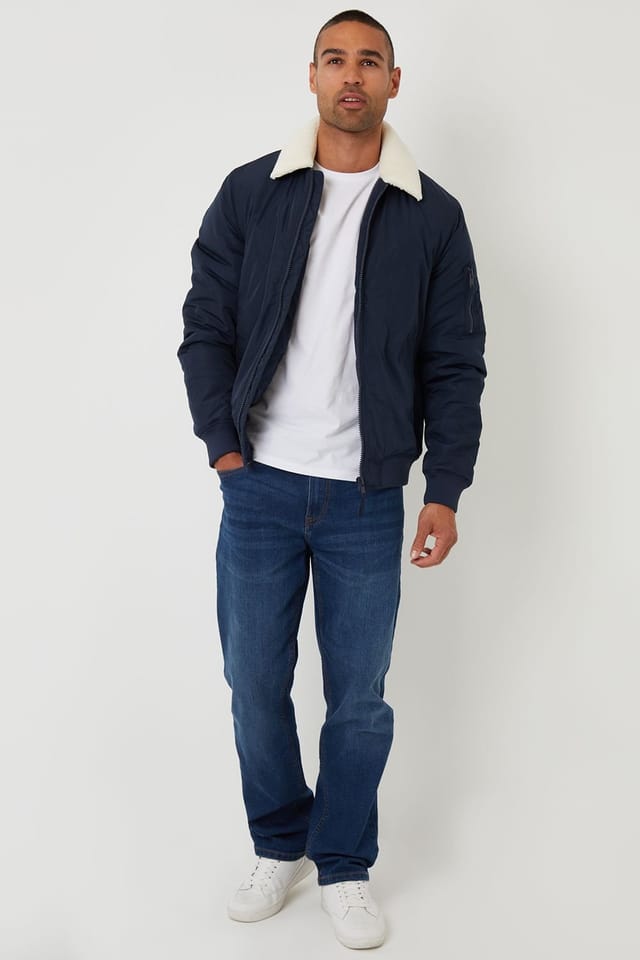 Threadbare Threadbare Men's Borg Collar Bomber Jacket in Navy - 3