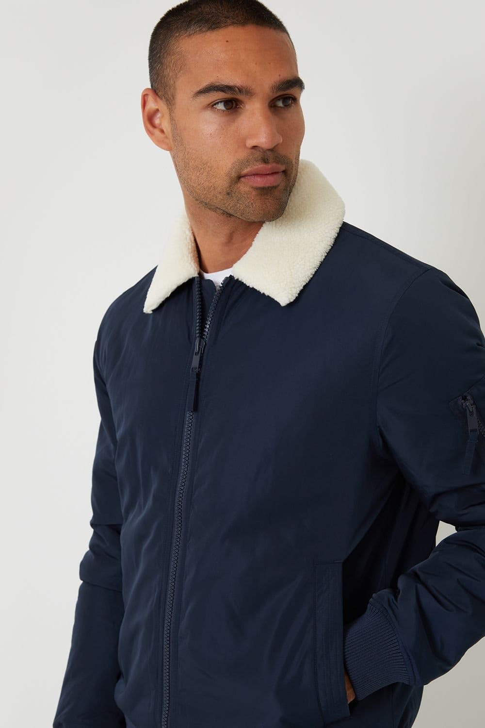 Threadbare Threadbare Men's Borg Collar Bomber Jacket in Navy - 4
